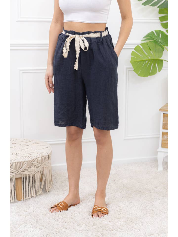 Happy look - Wholesale Shorts - Women's - Linen shorts with belt and pockets