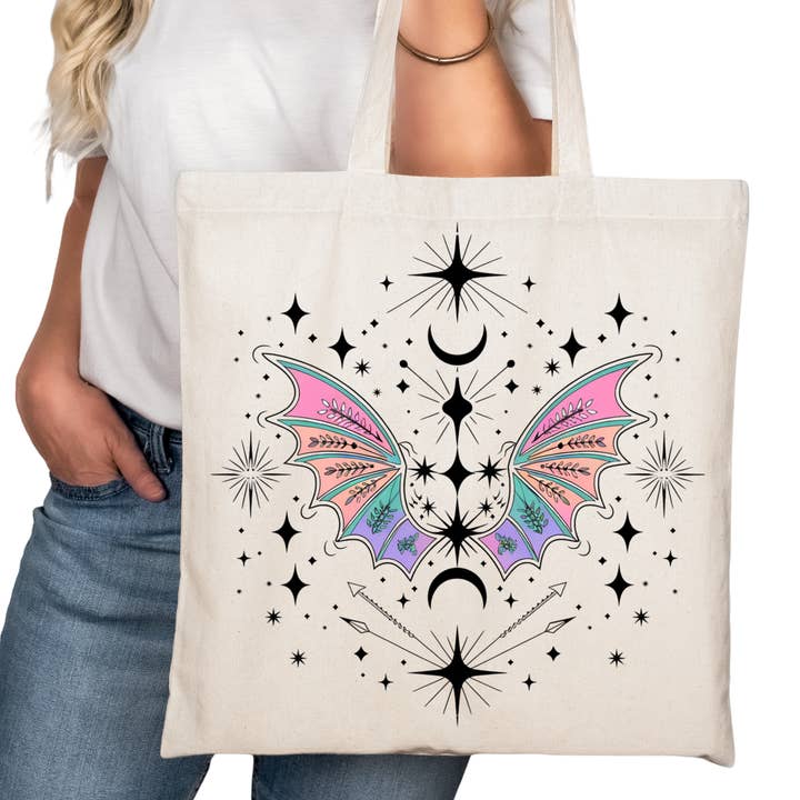 Romantasy Dragon WIngs Bookish Tote Bag – Reading Tote for Book Lovers – Book Reader Bag - Romance Reader Tote - Book Store Merchandise for wholesale by Purely Bookish