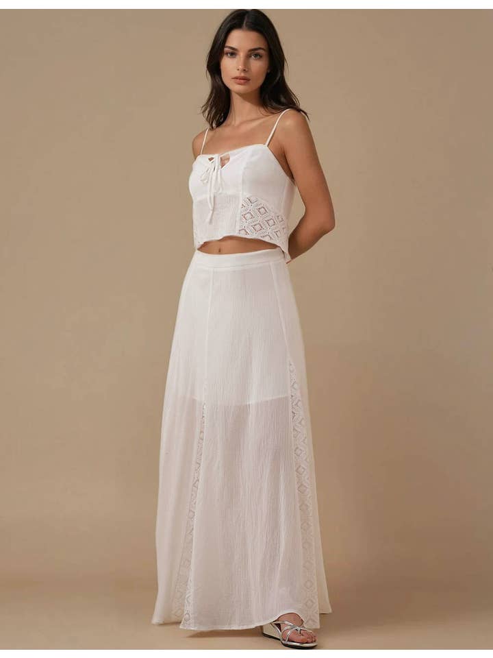 Ladies White Back Smocking Cami Top & Skirt Set SKST5KC1901 for wholesale on Faire8