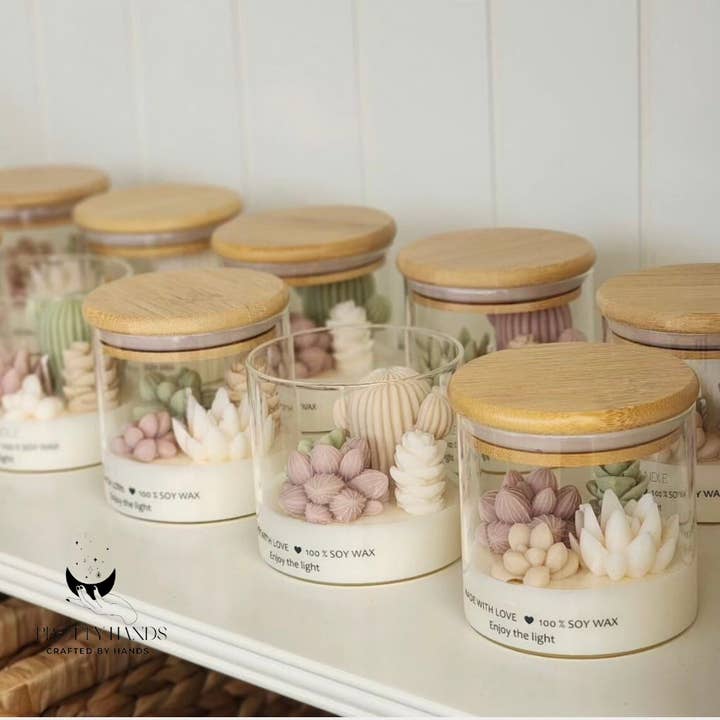 Pretty Hands – wholesale Novelty candle – Succulents Terrarium Candle With Lid Large2