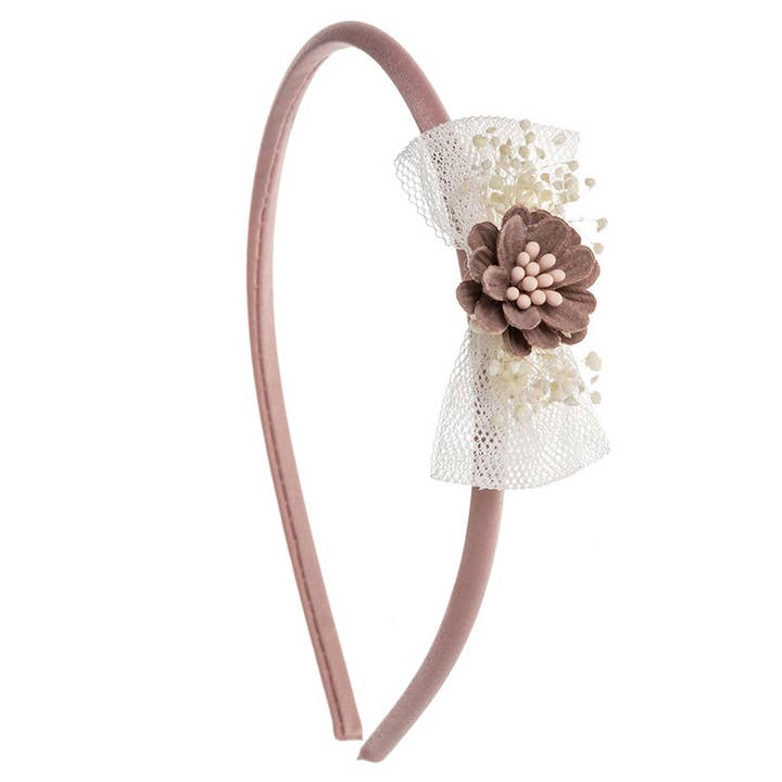 Bandana de bebé com laço de tule, flor de doce e gipsófila por atacado de Siena Hair Accessories