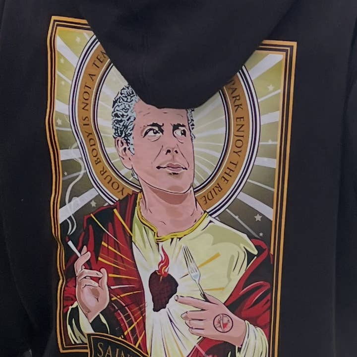 Saint Anthony Bourdain Graphic Zip-Up Hoodie for wholesale by Cleaver And Blade