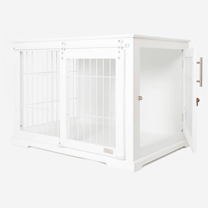 Wooden Sliding Door Dog Crate in White for wholesale on Faire4
