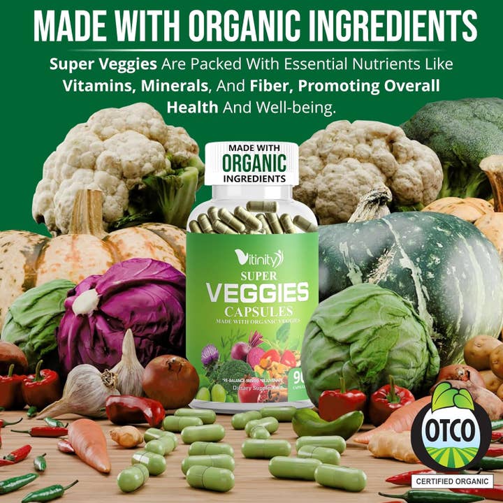 Vitinity – Engroshandel Kosttilskud og vitaminer – Fremstillet med økologiske frugter og grøntsager kapsler - Superfood grøntsagsvitamintilskud til kvinder og mænd - Bland af frugter og grøntsager til daglig sundhed. Frugt- og grøntsagstilskud (30-dages forbrug)4