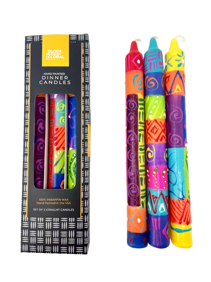 Juego de 3 velas cónicas para cena, coloridas, pintadas a mano para venta al por mayor de Averfelt