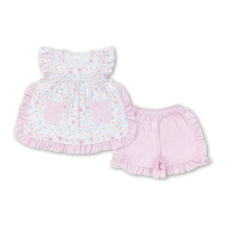 Tunique florale à poches, short à carreaux, vêtements d'été pour filles pour la vente par Yawoo Garments