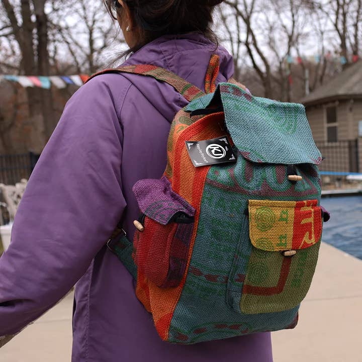 Lungta Imports - Wholesale Backpack - Women's - Hobo Hippie Recycled Jute Rice Bag Backpack Hand-Made Nepal