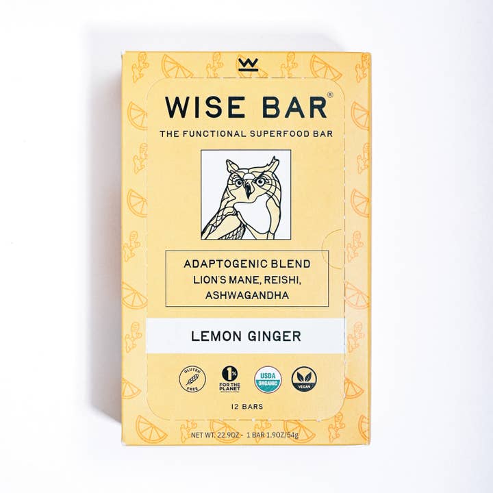 Wise Bar - Wholesale Snackreep - Lemon Ginger Adaptogen Mushroom Nutrition Bar (12 repen)3