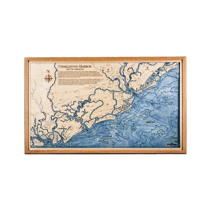 Sea & Soul Nautical Chart Art - Wholesale Map - Charleston Harbor Coastal 3D Wood Map Wall Art