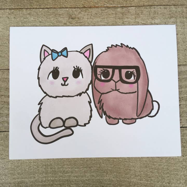Cat and Rabbit Friendship Card for wholesale by Ink Delights