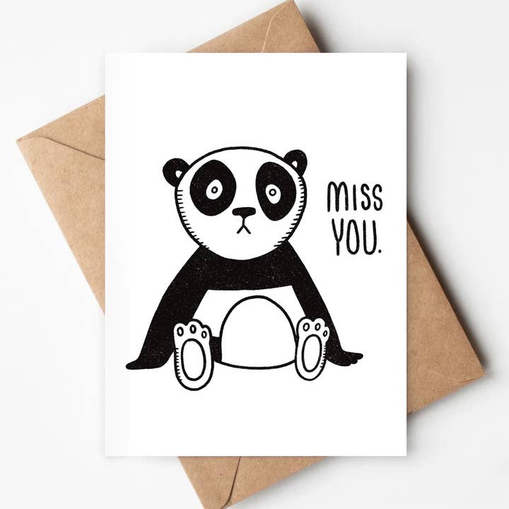 Carte écologique Miss You Panda Pensant à Toi Animal mignon pour la vente par Jenna's Doodles