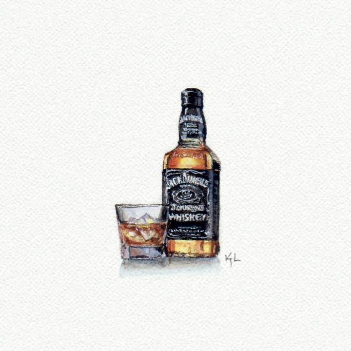 Karen Libecap Tiny Paintings - Wholesale Art Print - Jack Daniels Miniature Watercolor Painting - Print