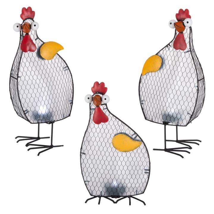 The Gerson Companies - Wholesale Decorative Figurine - 19.7"H Solar Metal Hens