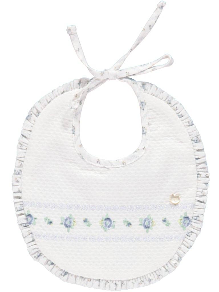 White bib with blue embroidery for wholesale on Faire