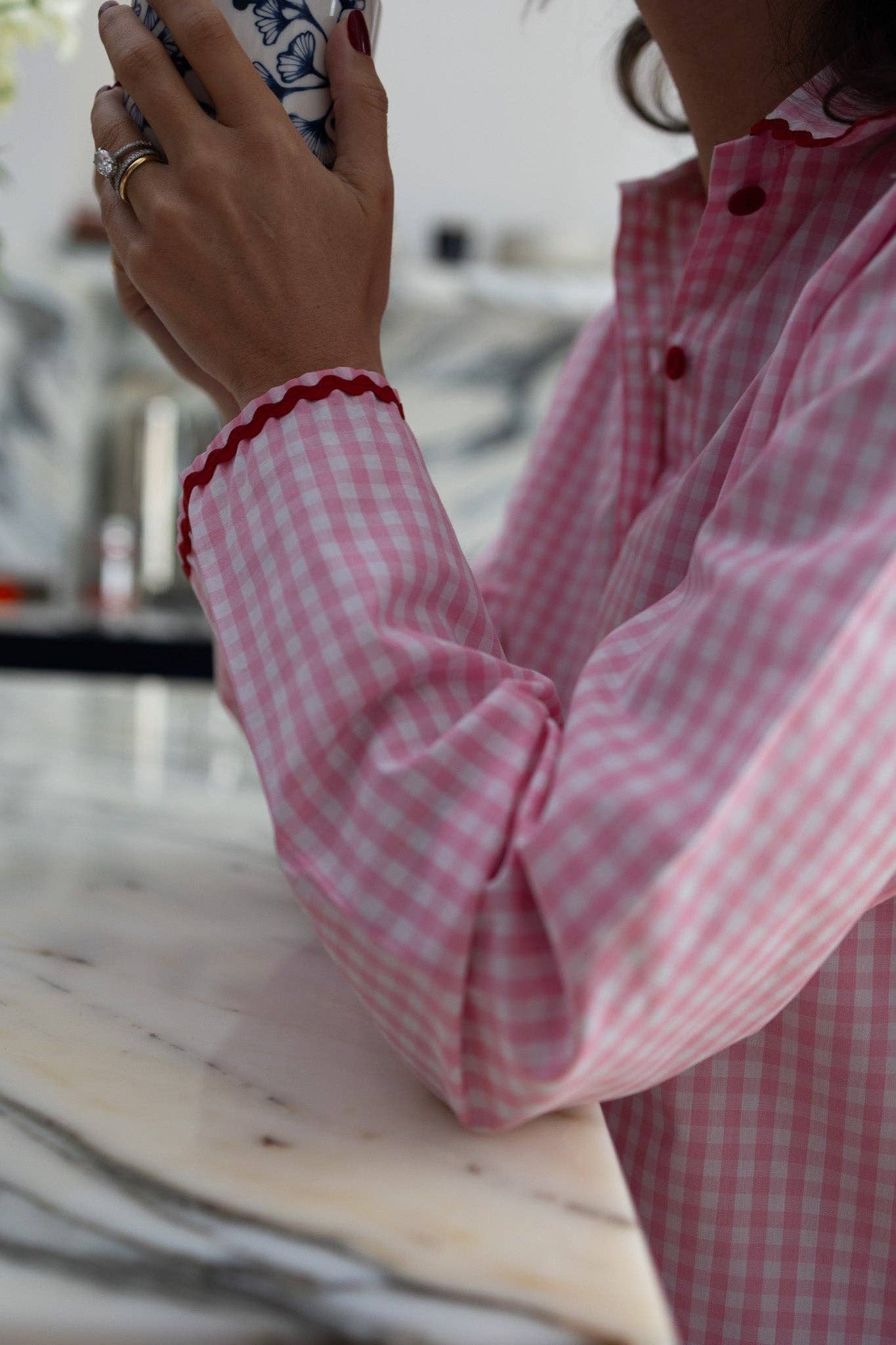 Noa de Cajou - Wholesale Sleepwear Set - Women's - Vichy Pink Pajamas - Woman3