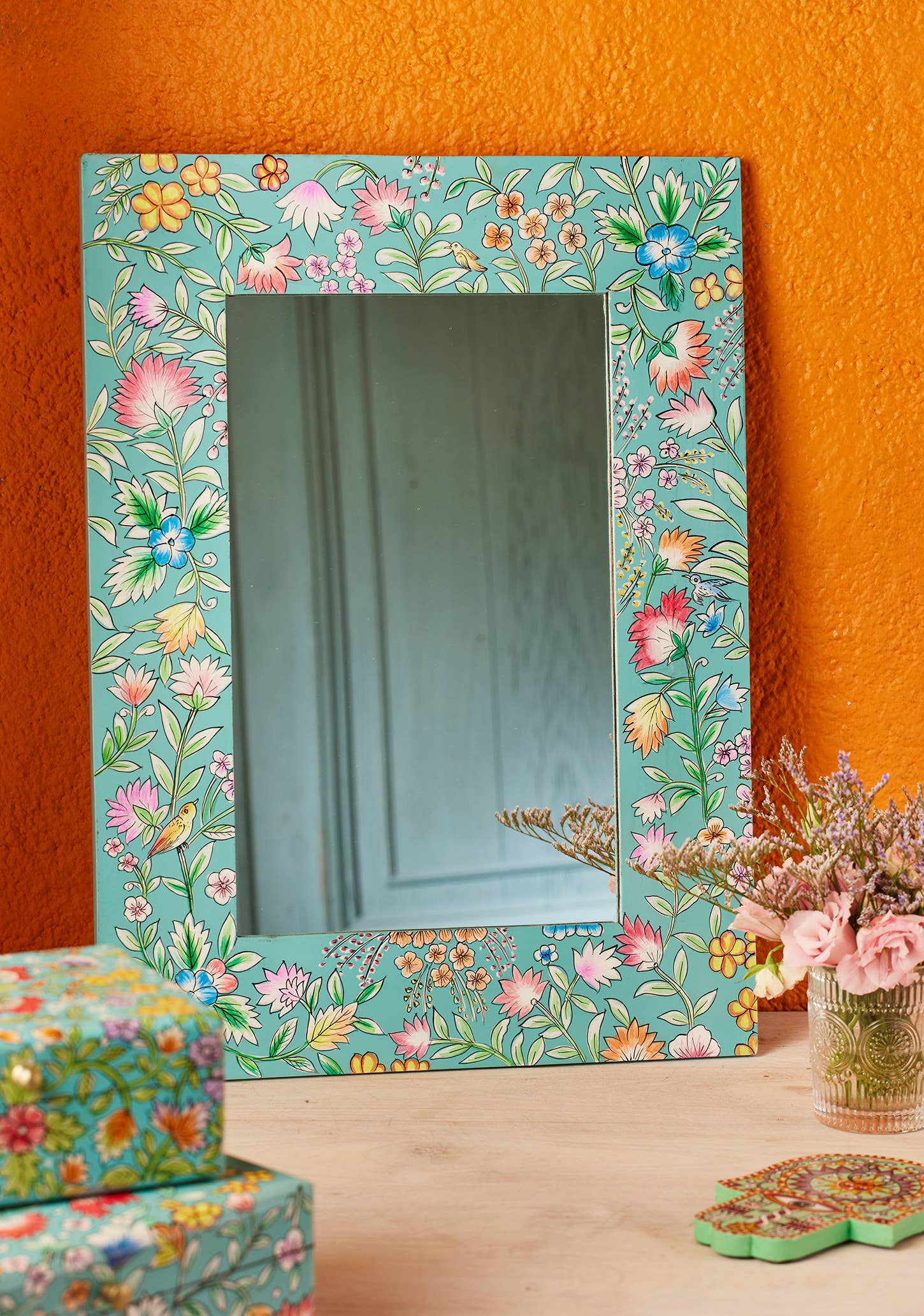 Namaste – wholesale Wall mirror – Saanvi Handpainted Floral Mirror