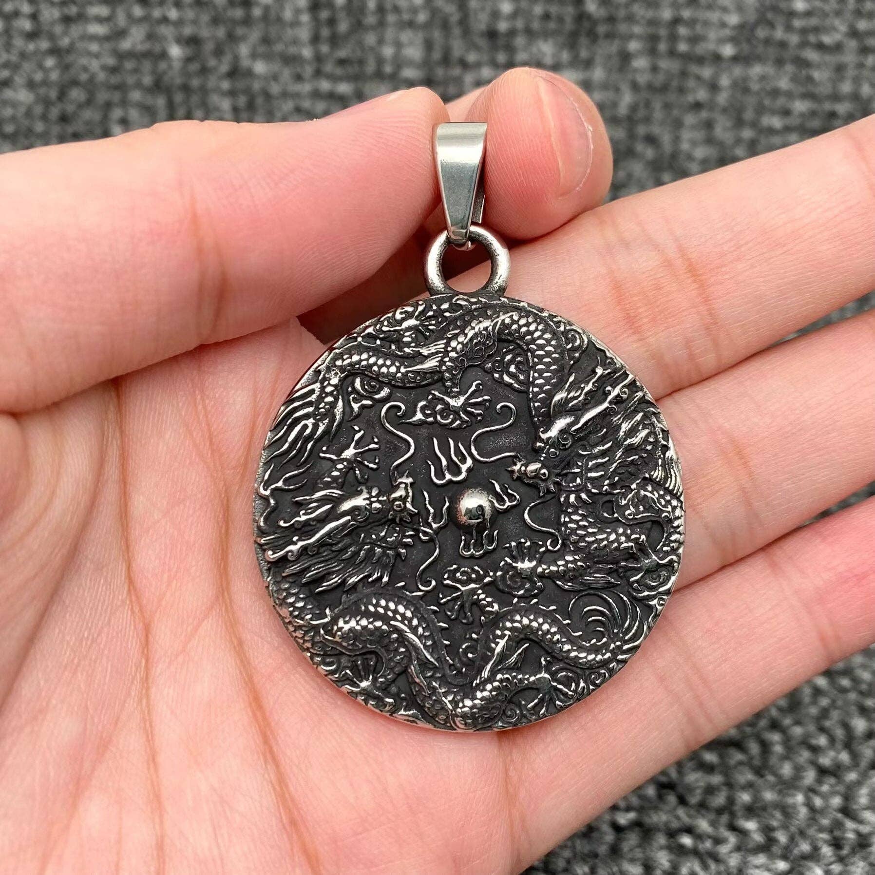 Mio Queena - Wholesale Craft Supplies - Chinese Dragon Blackening S.Steel Craft Pendant - MJ/MNP0