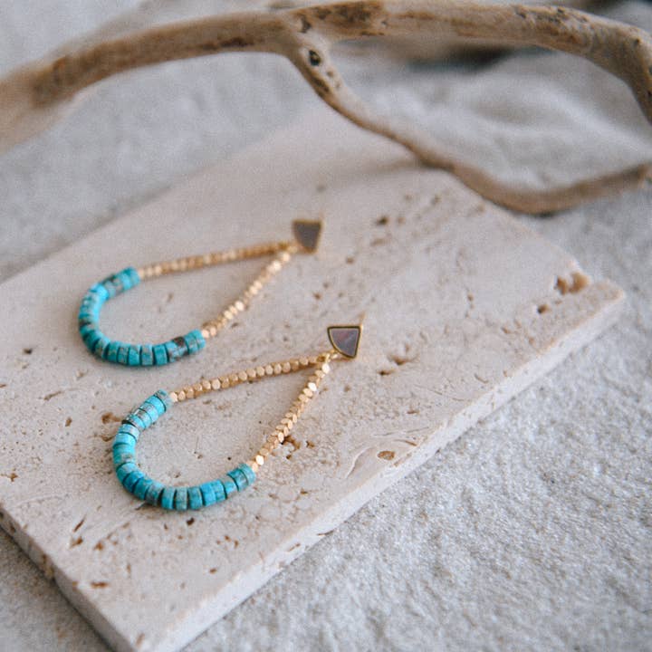 Cecelia Designs Jewelry - Wholesale Dangle Earrings - Turquoise & Faceted Gold Teardrop Earrings with Shell Post