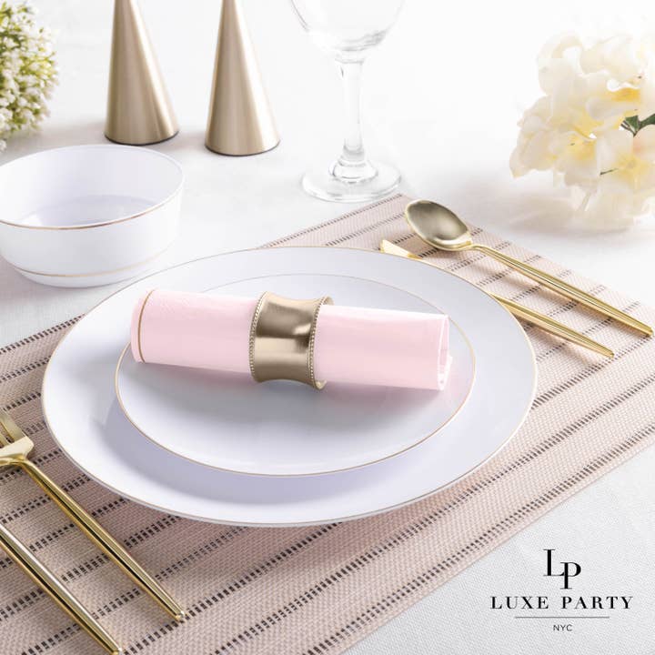 Luxe Party - Wholesale Disposable Napkin - Blush with Gold Stripe Lunch Napkins | 20 Napkins