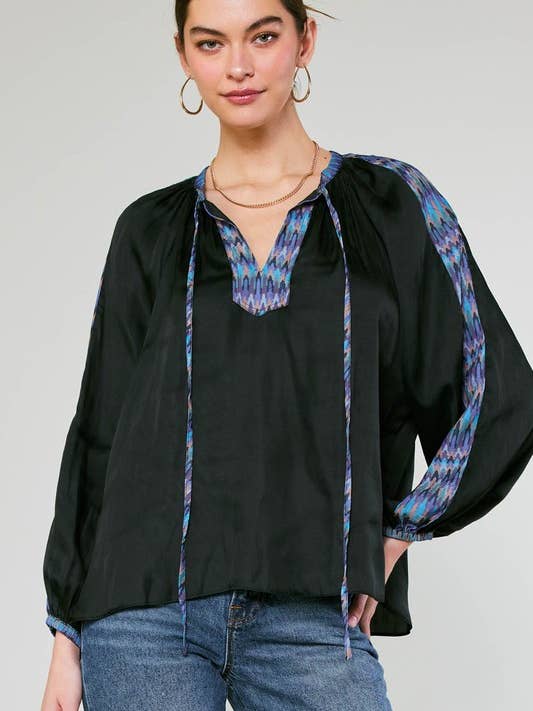 Split Neck Blouse With Tie & Print Detail for wholesale by Current Air