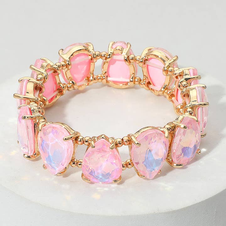 Sensibling Corp. - Wholesale Charm/dangle bracelet - Teardrop Glass Stone Cluster Stretch Evening Bracelet
24