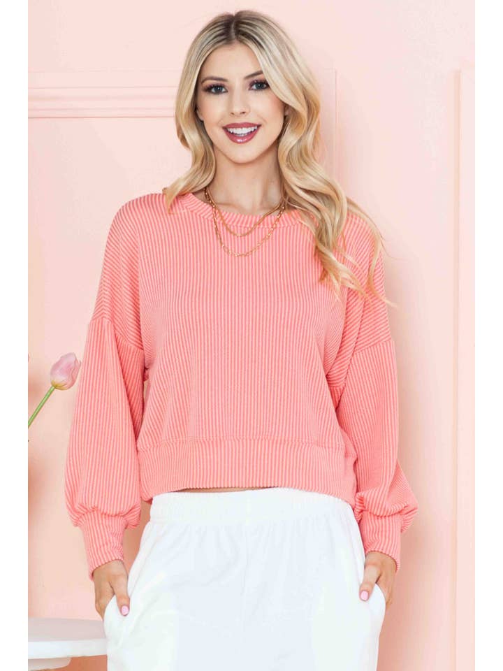 Burgundy Apparel - Wholesale Knit Top - Women's - CROP LONG SLEEVE WAVE RIB TOP