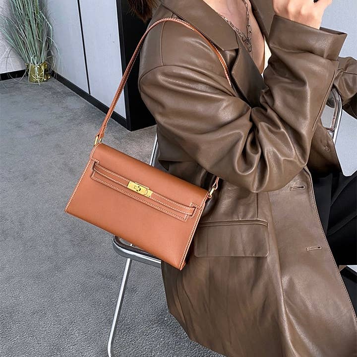 Sook Stainable – wholesale Axelremsväska – Dam – Äkta läder kuvert axelväska med metallförslutning16