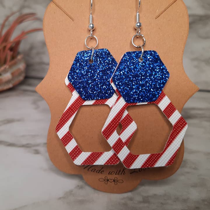 Red White and Blue Glitter Earrings for wholesale by Merlscreations LLC