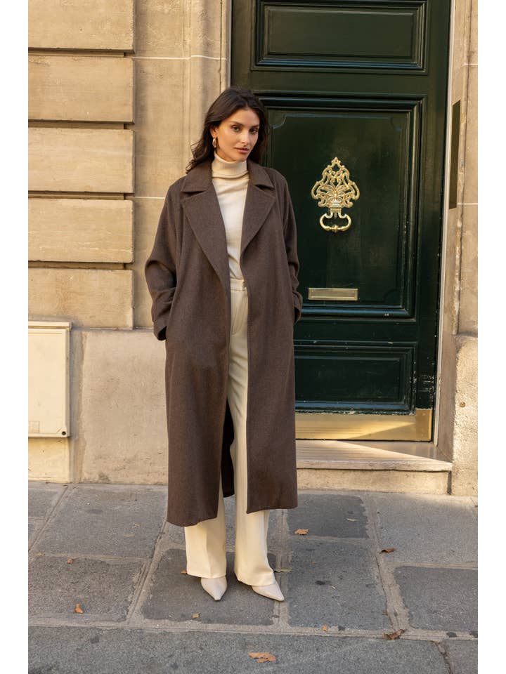 Attentif Paris - Wholesale Coat - Women's - Belted long coat in blended wool16