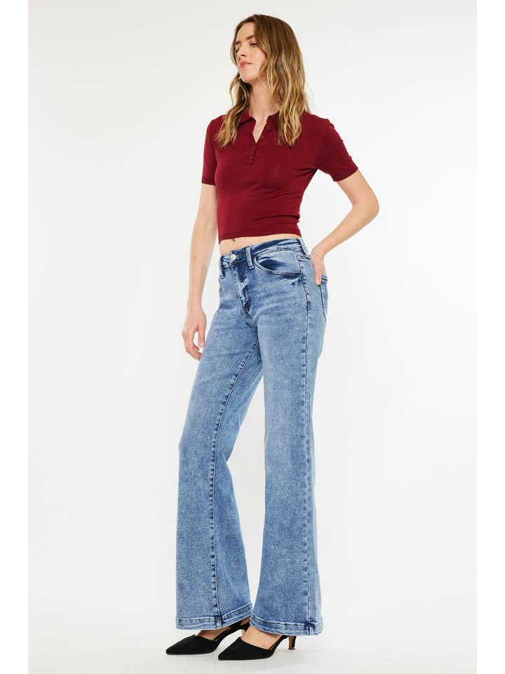 MEDIUM OPEN PACK HIGH RISE WIDE LEG FLARE JEANS-KC20024M for wholesale on Faire