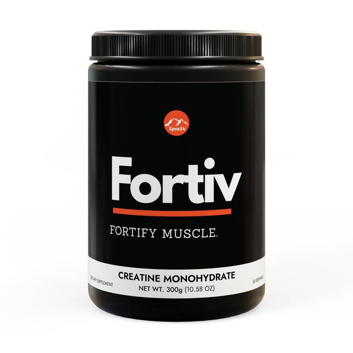 Black jar lid Fortiv Creatine Monohydrate Supplement 10oz for wholesale on Faire