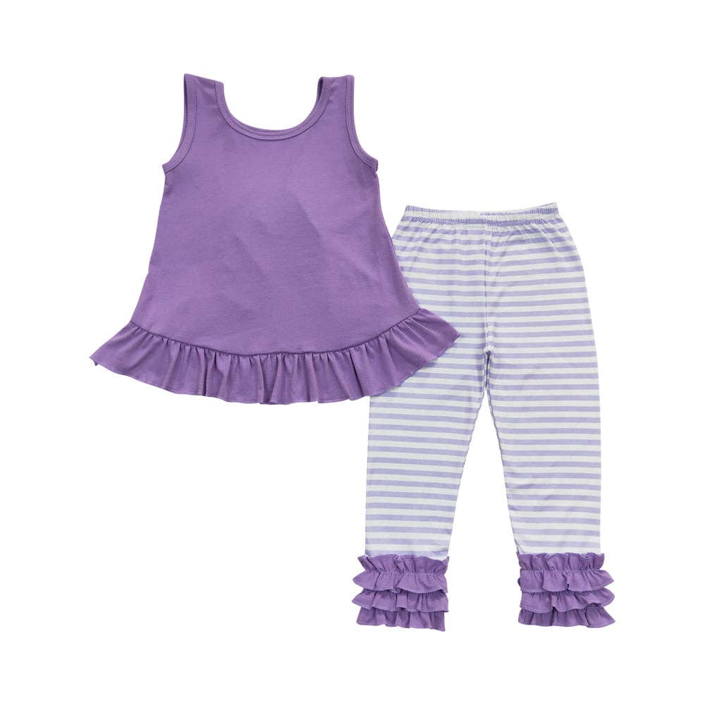 Aier Wholesale - Wholesale Top & Leggings Set - Kids - Baby Girls Lavender Tunic Stripe Legging Pants Clothes Sets4