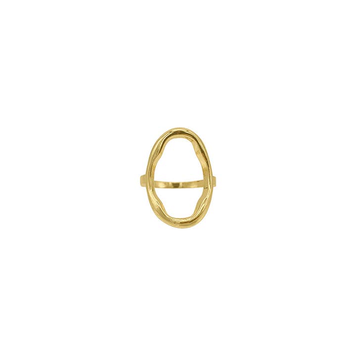 Adornia - Wholesale Cocktail/Statement Ring - Open Hammered Oval Ring gold1