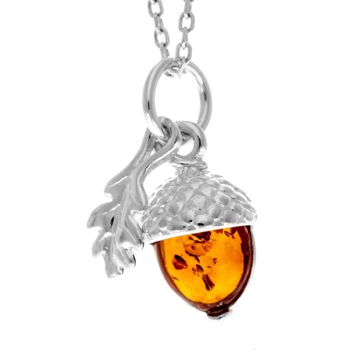 925 Sterling Silver & Genuine Baltic Amber Modern Acorn Pendant - GL2041 for wholesale by SilverAmber Jewellery