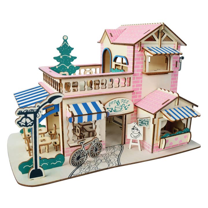 BestPysanky - Wholesale DIY Craft Kit - Coffee Shop Building Model Kit- Wooden Laser-Cut 3D Puzzle