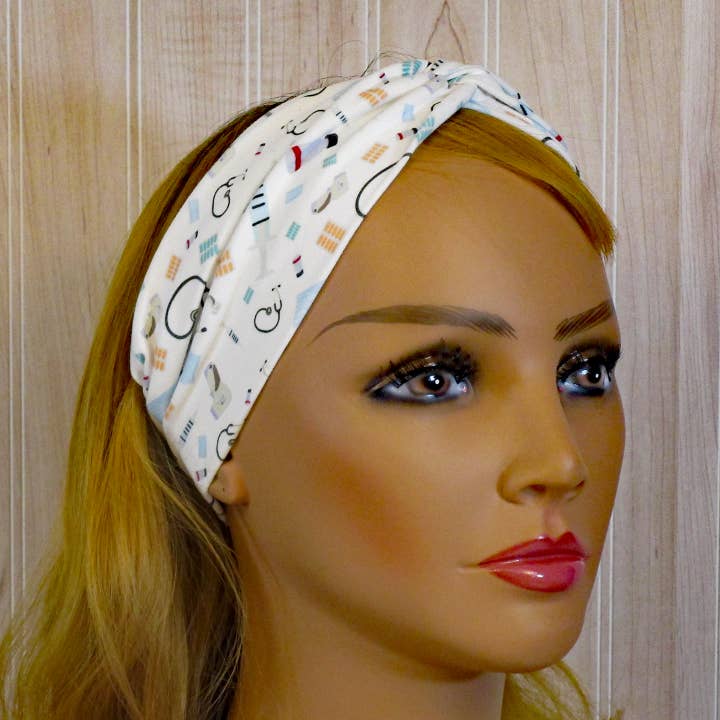 Treasured Haven - Wholesale Fashion Headband - Women's - Stethoscopes Healthcare Medical Scrubs Print Twist Headband