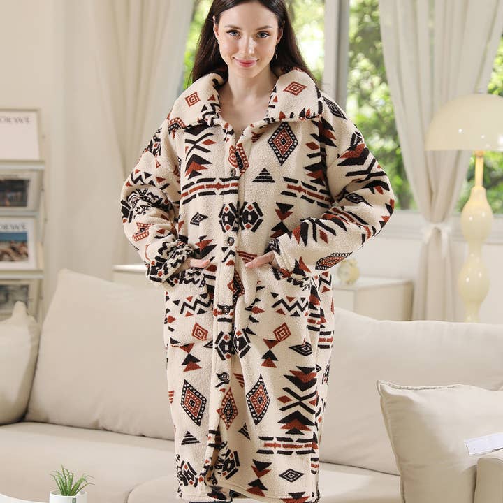 Fashion City - Wholesale Jacket - Women's - Aztec Pocket Sherpa Oversized Jacket1