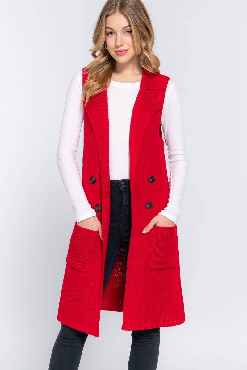 42POPS - Wholesale Outerwear Vest - Women's - ,_.._ SI-15549 Notched Collar With Side Pocket Long Sweater10