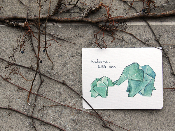 Gotamago - Venta al por mayor Tarjetas de bebé - Elefantes de Origami - Tarjeta para Bebé Nuevo2