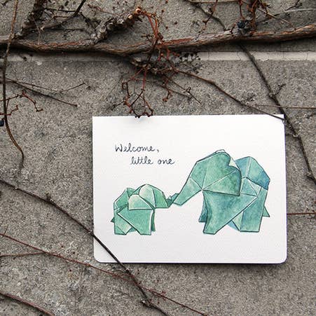 Gotamago - Vente Cartes bébé - Éléphants en origami - Carte de naissance2