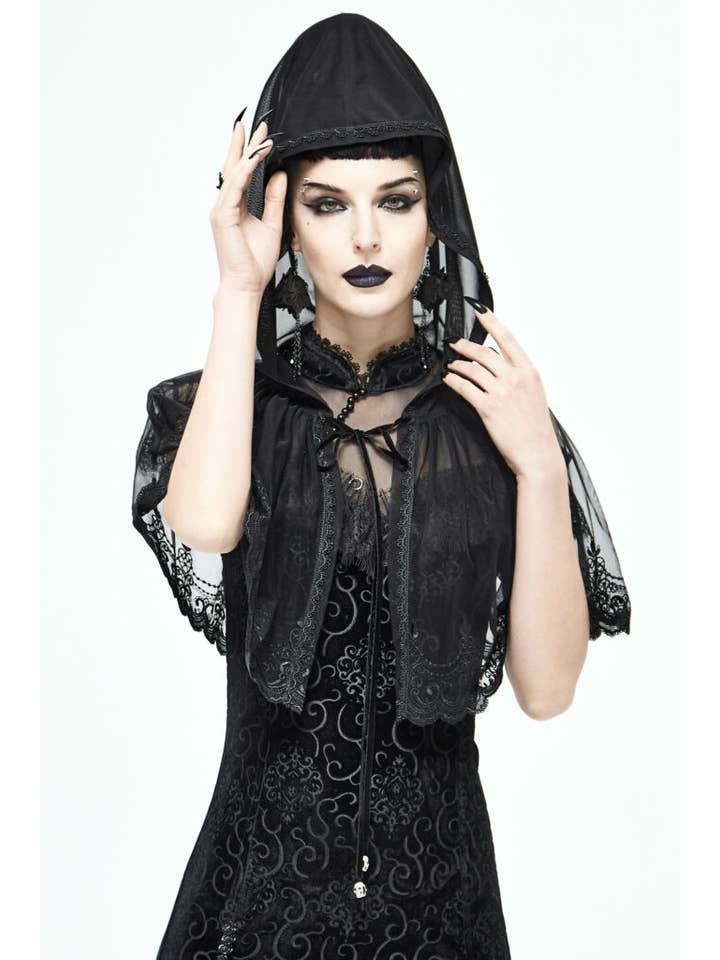 Western Fashion - Wholesale Cape - Women's - CA22 - Black lace hooded Cape3
