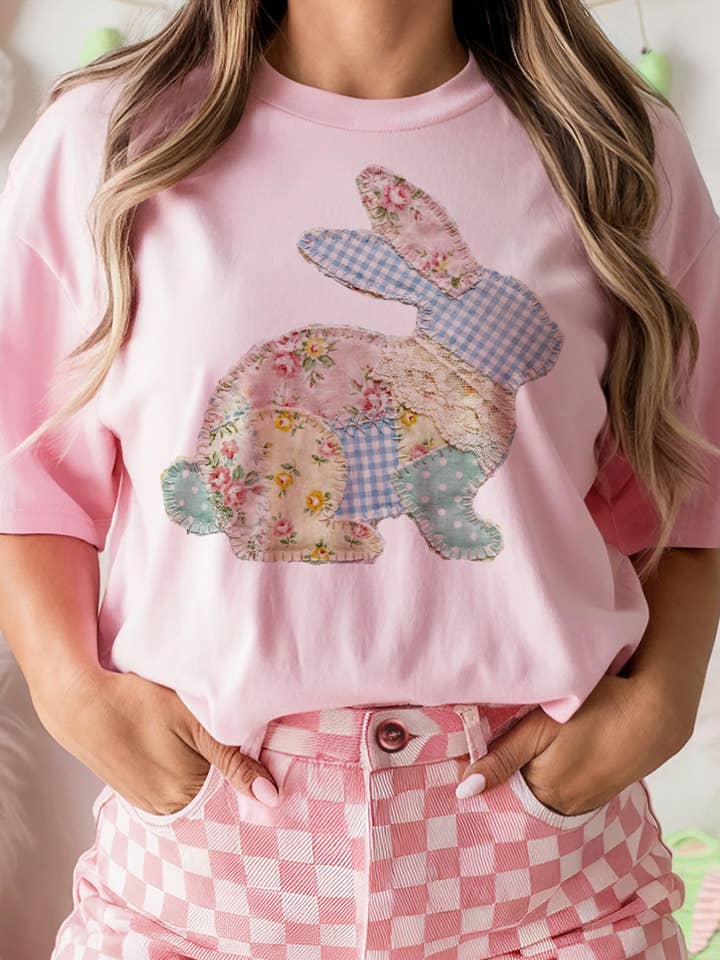 THE LATTIMORE CLAIM - Wholesale Graphic Sweatshirt - Women's - Patchwork Easter Bunny - Multiple Color Options1