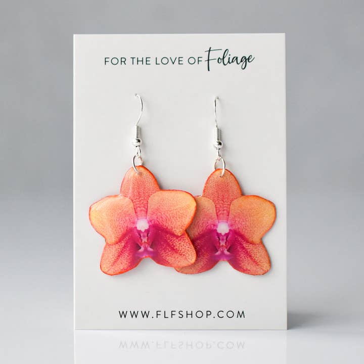 Peach Orchid Bloom Plant Earrings | Blossom Earrings for wholesale by For the Love of Foliage