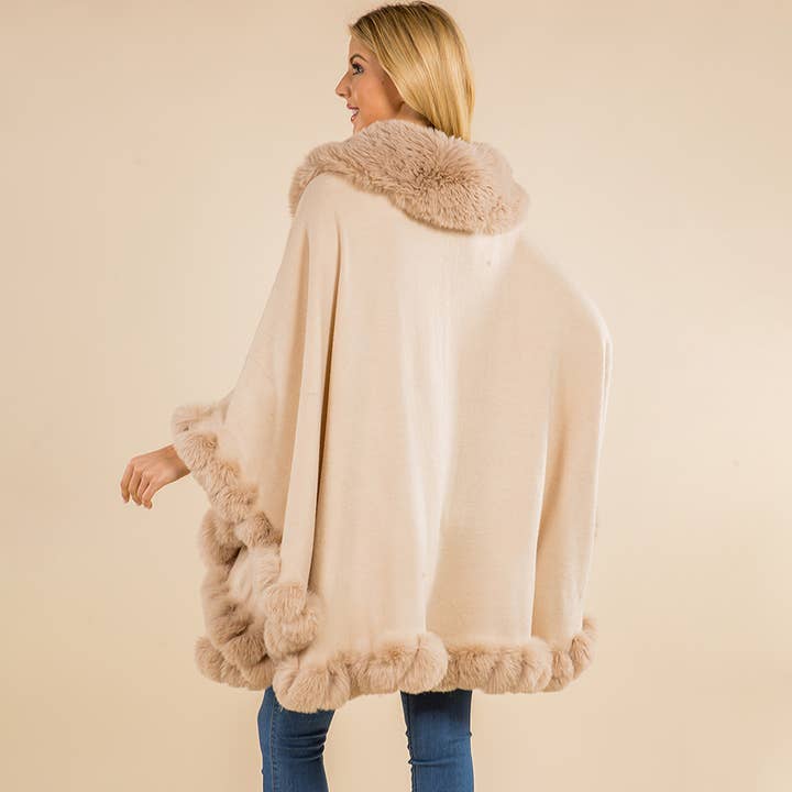 Sensibling Corp. - Vente Poncho – femme - Poncho Cape Flottant à Bordure en Fausse Fourrure2