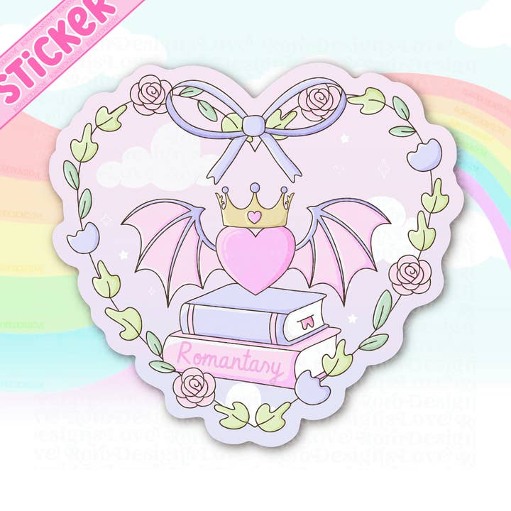 Autocollant cœur pastel pour Kindle avec le trope du passionné de livres de romantasy pour la vente par RoroDesignsLove