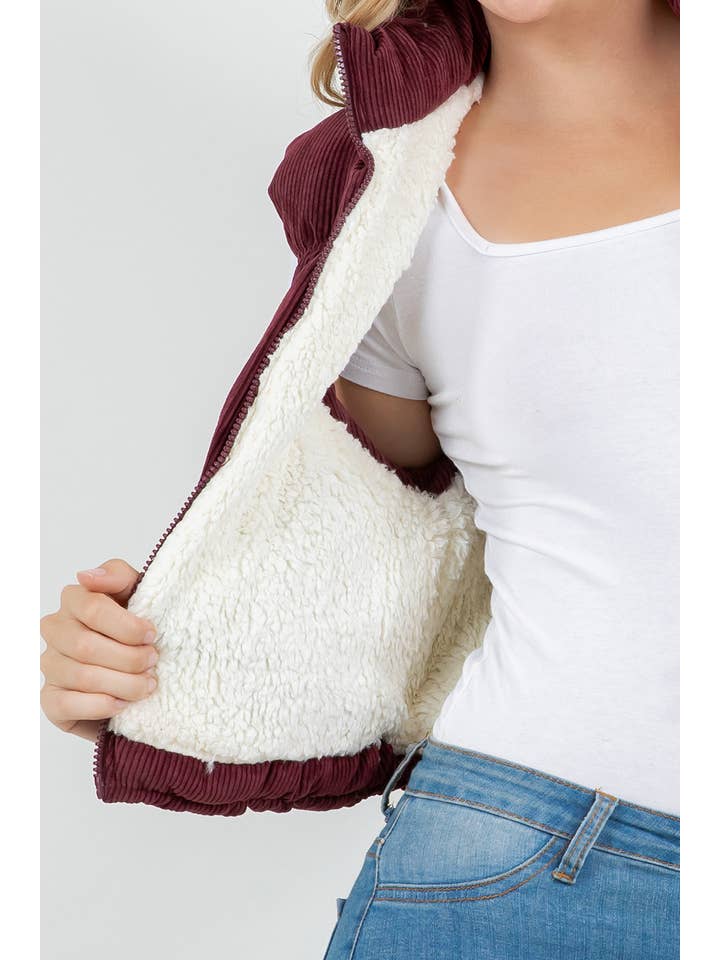 Veracci - Venta al por mayor Chaleco de abrigo - Mujer - Chaleco Vintage de Pana con Forro de Sherpa15