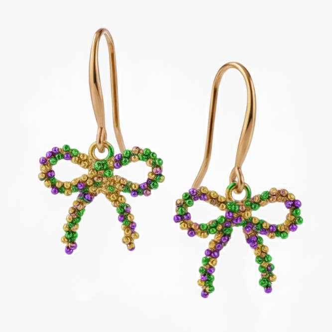 Mardi Gras Beaded Bow Earrings for wholesale by GiftsbyPR