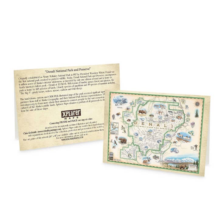 Denali National Park Map Notecard - Blank for wholesale by XPLORER MAPS