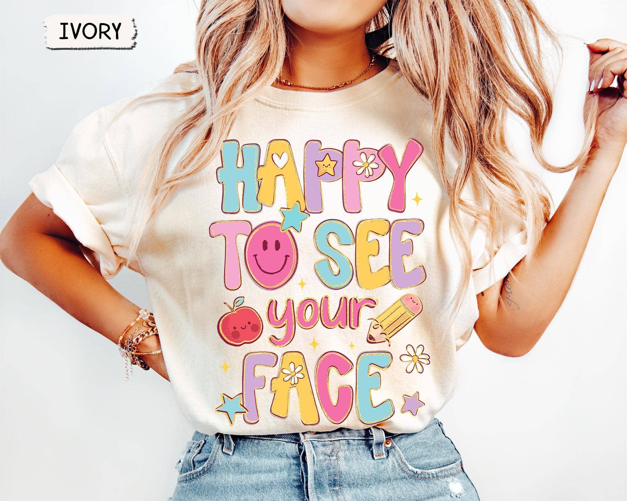 Glaime - Wholesale T-Shirt (Graphic) - Women's - Comfort Colors Happy To See Your Face Shirt, Back To School