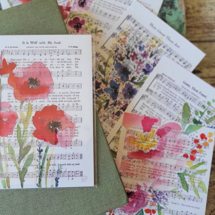 Packaged Set of 5 Watercolor Hymn Postcards, #1 for wholesale by Marydean Draws
